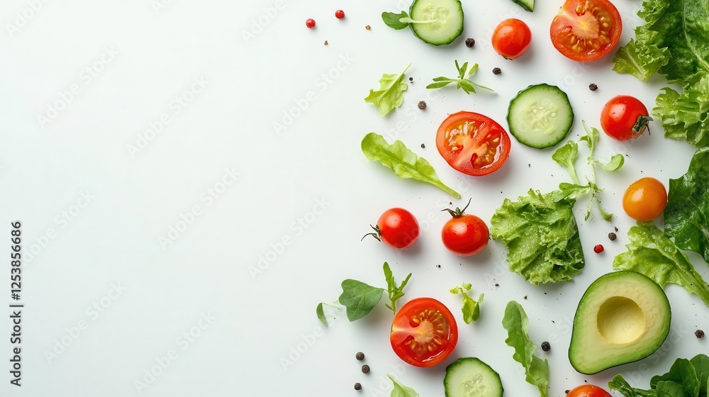 Vibrant Fresh Vegetable Salad on Crisp White Background, High-Resolution Food Photography for Healthy Lifestyle Branding Vibrant Fresh Vegetable Salad on Crisp White Background, High-Resolution Food Photography for Healthy Lifestyle Branding
