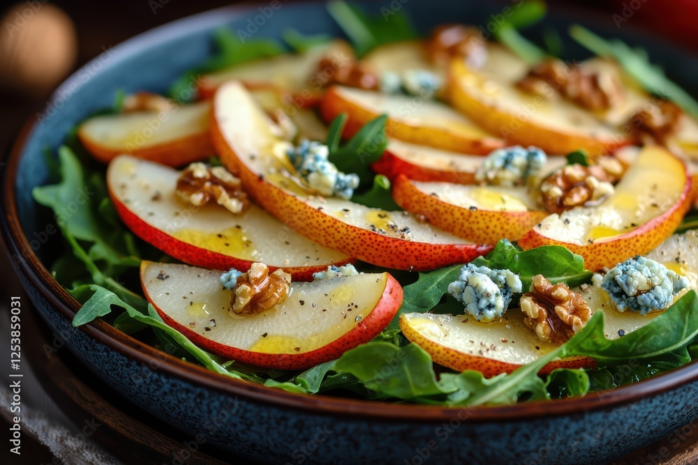 Vibrant arugula salad with apples and walnuts modern kitchen food photography fresh ingredients top view healthy eating Vibrant arugula salad with apples and walnuts modern kitchen food photography fresh ingredients top view healthy eating