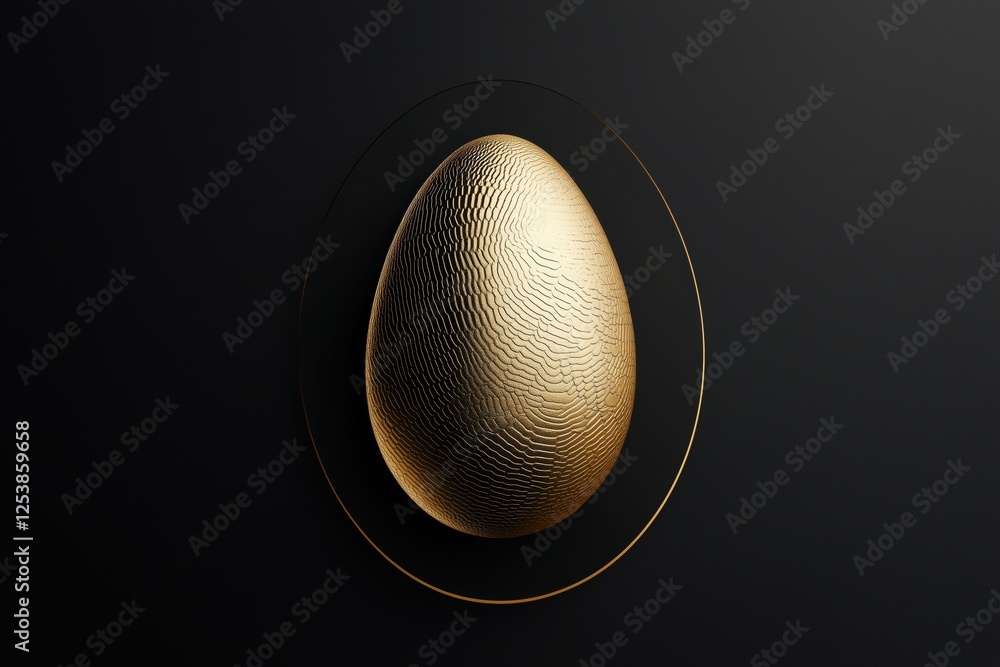 Fototapeta premium Luxurious Easter decoration: Easter flyer template with gold-foil egg and dark background