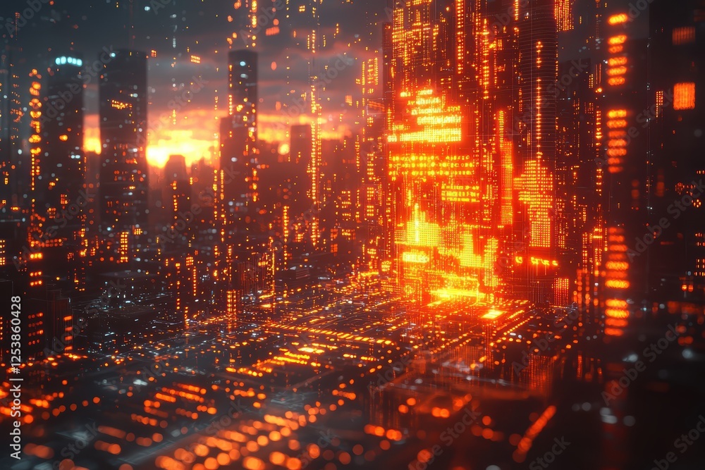 Futuristic visualization of decentralized finance in a high-fidelity cityscape urban environment digital reality Futuristic visualization of decentralized finance in a high-fidelity cityscape urban environment digital reality