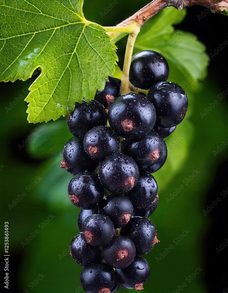cluster of ripe black currant on a branch cluster of ripe black currant on a branch