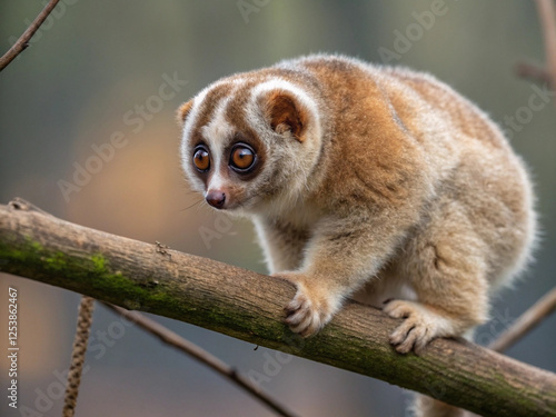 A young slow loris, with a light beige and brown coat rare species of animals photo