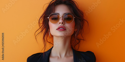 Wallpaper Mural Chic fashion portrait urban studio lifestyle image vibrant orange background close-up view contemporary style for social media impact Torontodigital.ca