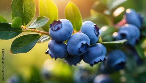 Wallpaper Mural Fresh blueberries on a sunlit branch Torontodigital.ca