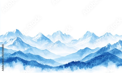 Wallpaper Mural Blue mountain range panorama, misty valley, scenic view, nature wallpaper Torontodigital.ca