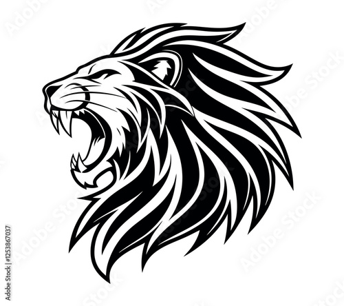 Wallpaper Mural A high-contrast black and white vector illustration of a roaring lion's head, Torontodigital.ca