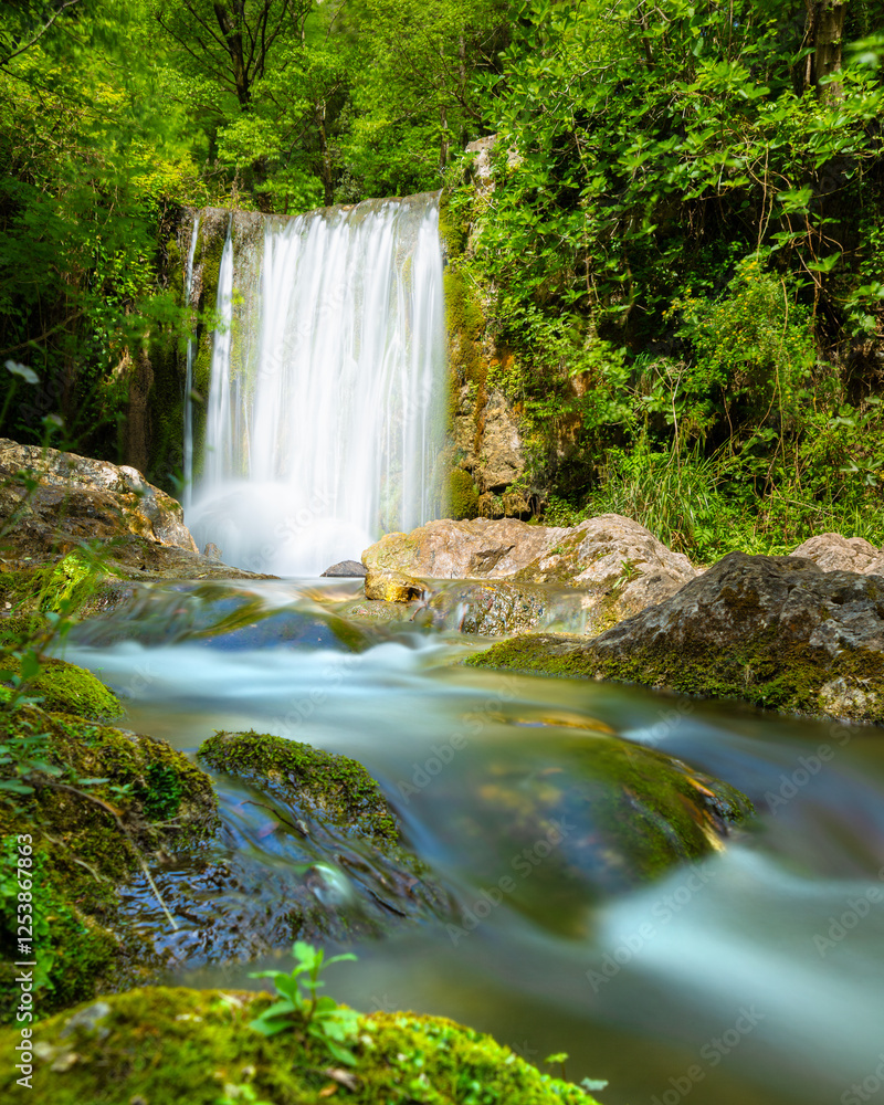 Valley of the Ferriere. A deep and lush valley, crossed by a torrent of crystal clear water and spectacular waterfalls. Amalfi Coast, Italy