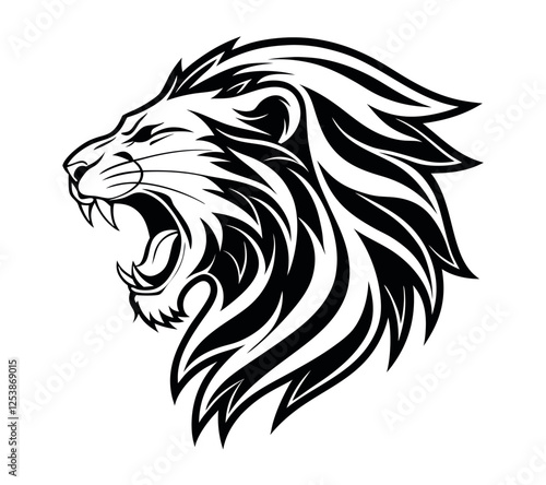 Wallpaper Mural A high-contrast black and white vector illustration of a roaring lion's head, Torontodigital.ca