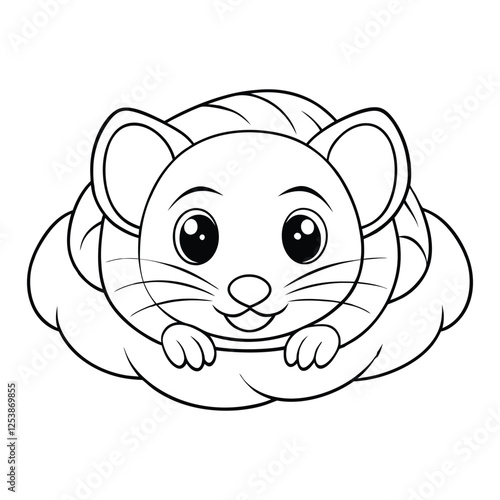 a cute vole peeking out of a burrow coloring pages Vector illustration for coloring books 