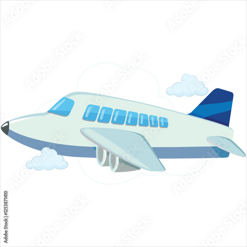 Blue and light green color aeroplane with blue color clouds flight cartoon vector illustration.eps