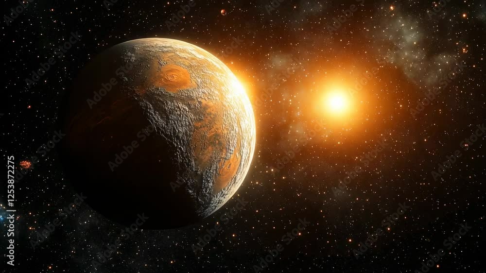 Realistic Animation of an Alien Planet Orbiting a Star Realistic Animation of an Alien Planet Orbiting a Star