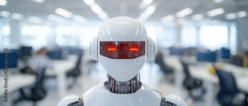 Wallpaper Mural Robot head with red eyes in an office setting Torontodigital.ca