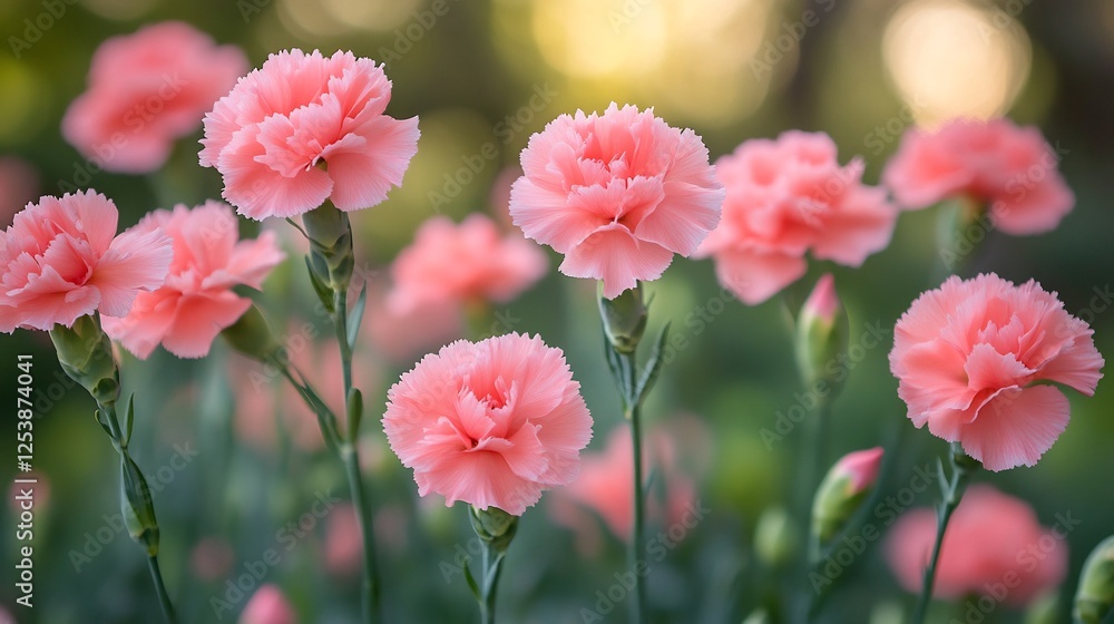 Decorative garden pink carnation flowers natural beauty green and vibrant setting Decorative garden pink carnation flowers natural beauty green and vibrant setting