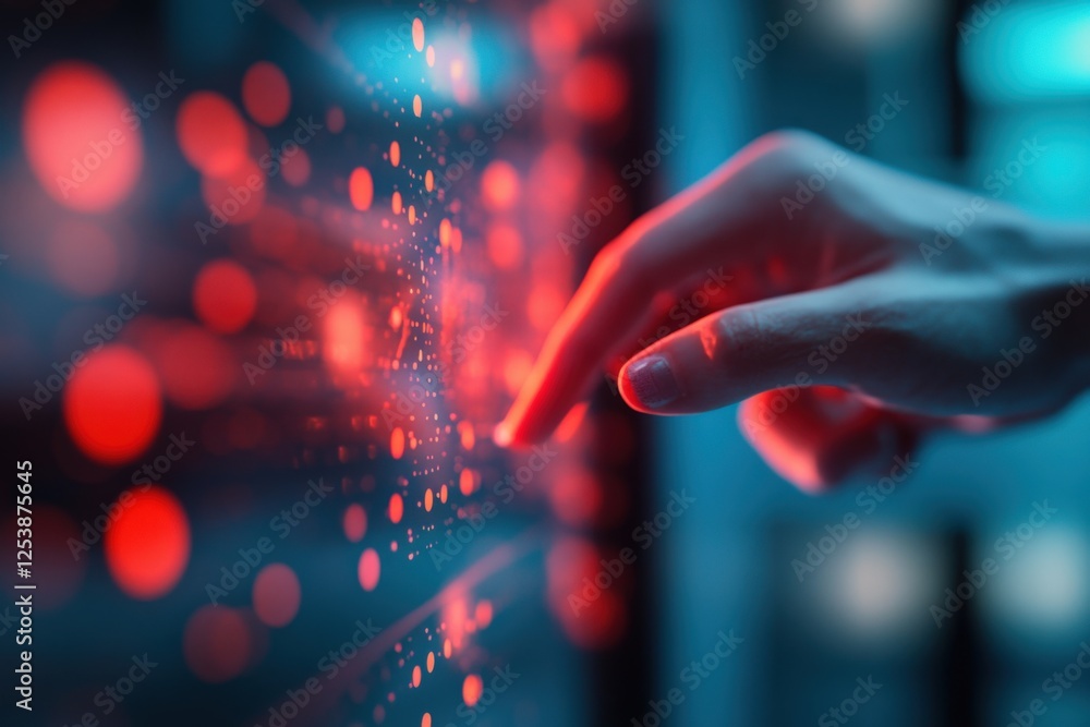 Hand touching interactive Screen with Data Visualization Hand touching interactive Screen with Data Visualization