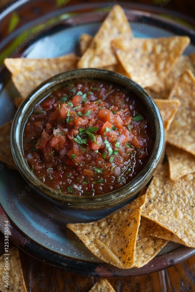Tortilla Chips and Salsa: A clean, minimal product shot of a bowl of chunky salsa with tortilla chips elegantly placed around it, ideal for food branding. Tortilla Chips and Salsa: A clean, minimal product shot of a bowl of chunky salsa with tortilla chips elegantly placed around it, ideal for food branding.