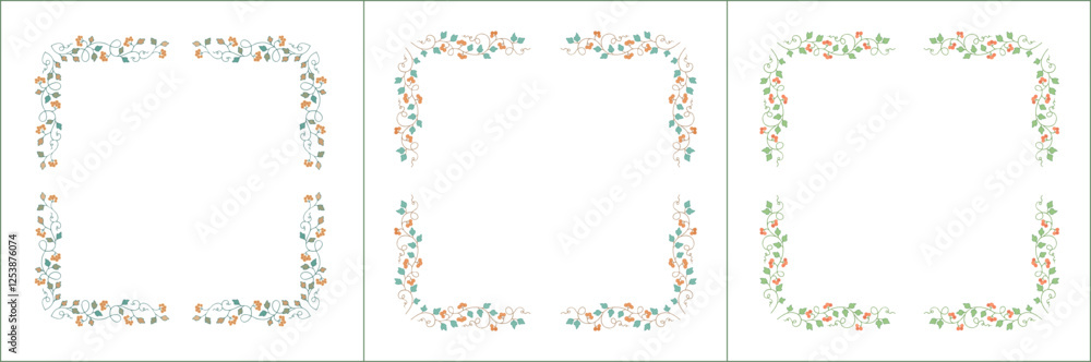 Set of three elegant green vegetal ornamental frame with orange berries, decorative border. Isolated vector illustration Set of three elegant green vegetal ornamental frame with orange berries, decorative border. Isolated vector illustration