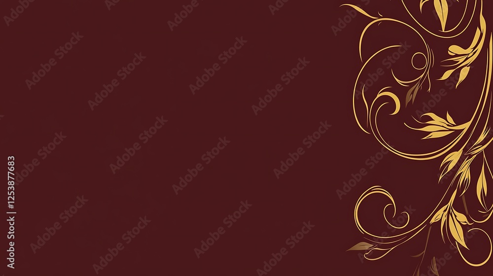 Gold floral design, maroon background, invitation Gold floral design, maroon background, invitation