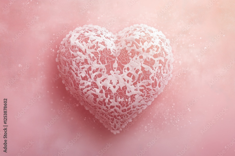 Obraz premium Romantic lace heart surrounded by soft glowing light on a pink background