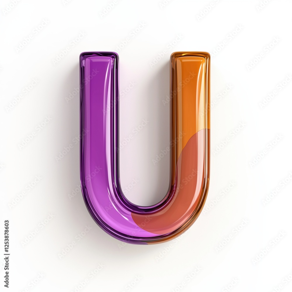 3D letter U crafted in rococo style with pastel hues on a plain background 3D letter U crafted in rococo style with pastel hues on a plain background