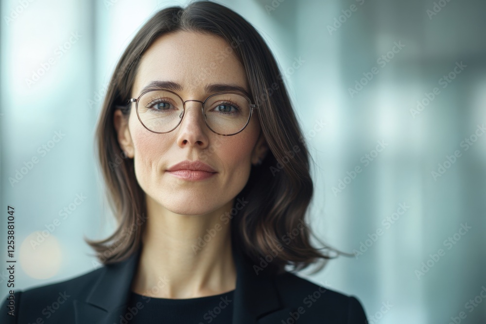 professional woman in glasses looks at camera. professional woman in glasses looks at camera.
