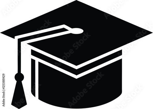 Silhouette of graduation cap or education hat on transparent background, Graduation hat icon, mortarboard cap symbol 