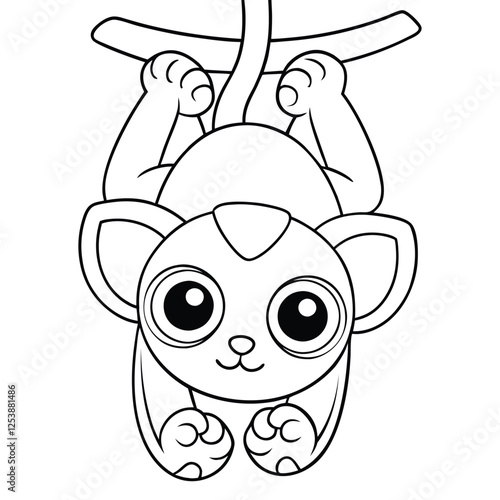 kinkajou hanging upside down coloring pages Vector illustration for coloring books 