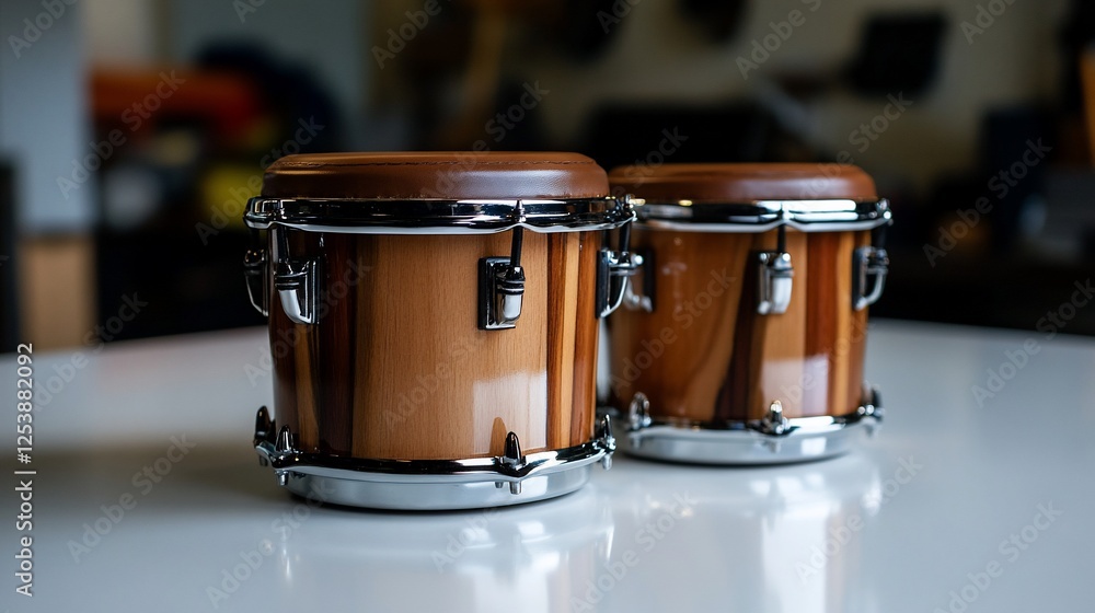 Fototapeta premium Artisan Crafted Wooden Percussion Instruments: A Pair of Exquisitely Designed Drums