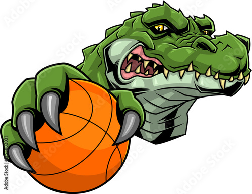 Angry Alligator Clawing Basketball Sports Mascot Logo Design