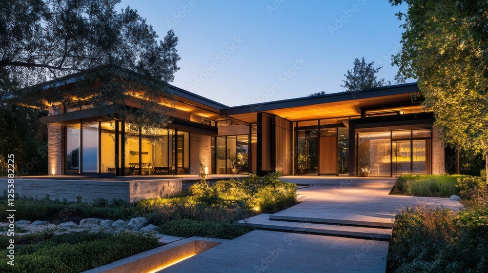 Modern Luxury Residence at Dusk: Architectural Marvel Modern Luxury Residence at Dusk: Architectural Marvel