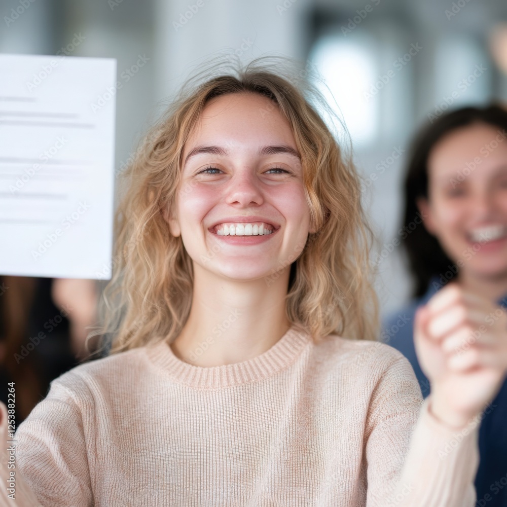 happy woman celebrates achievement with colleagues happy woman celebrates achievement with colleagues