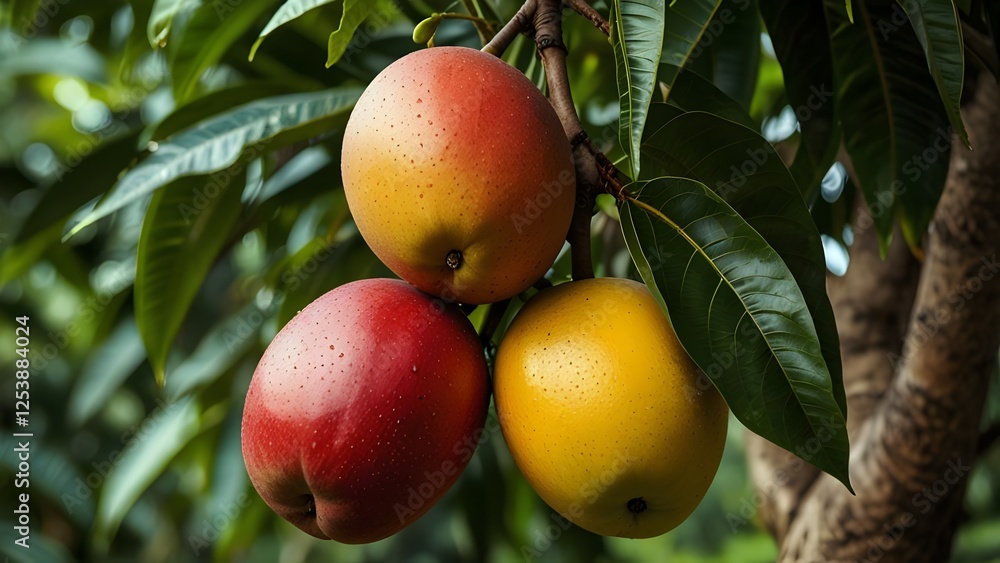 Obraz premium Lush Mango with Green Leaves Isolated
