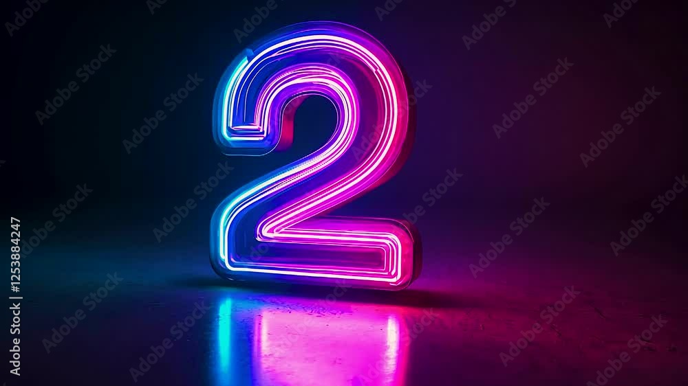 Bright neon number illuminated in dark setting Bright neon number illuminated in dark setting