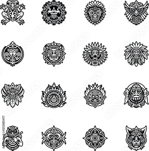 Set of 16 Taino Art Glyph Icons

