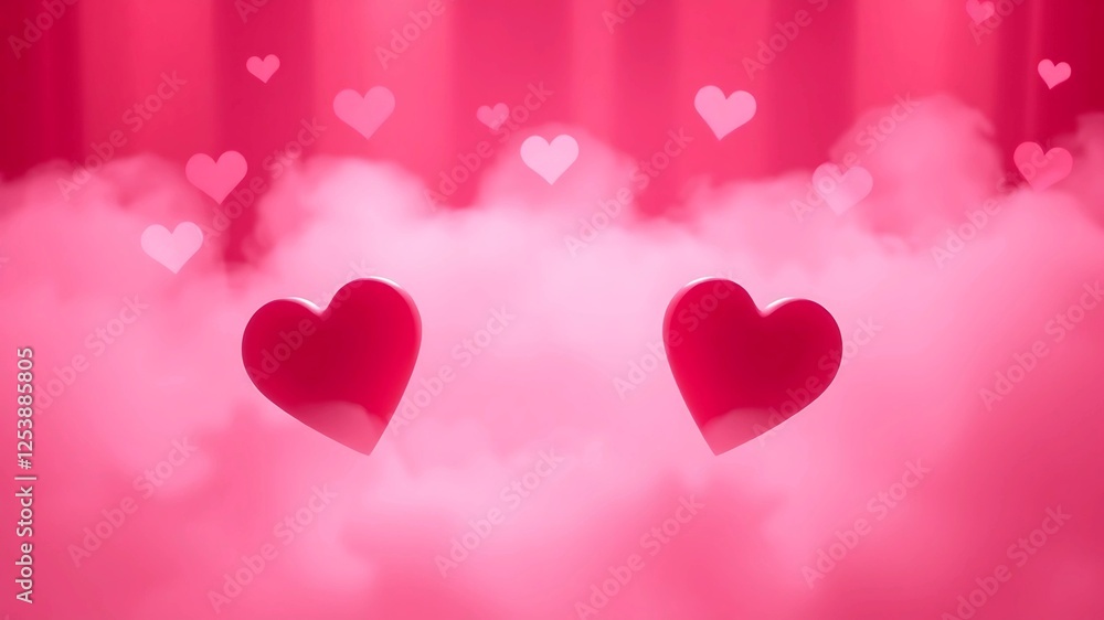 This enchanting image features two glossy red hearts emerging from soft pink clouds, creating a romantic and dreamy atmosphere perfect for love-themed designs. This enchanting image features two glossy red hearts emerging from soft pink clouds, creating a romantic and dreamy atmosphere perfect for love-themed designs.