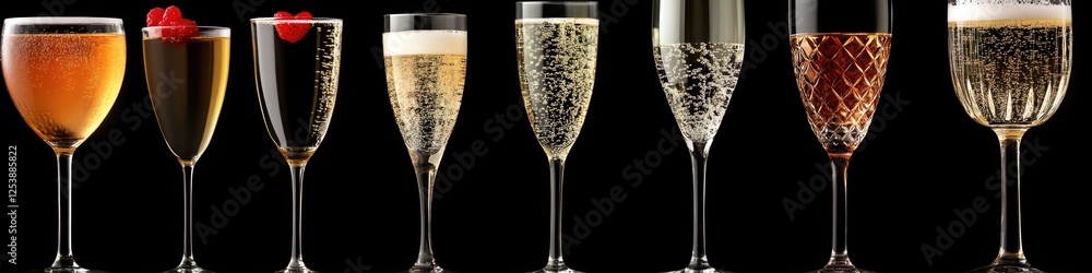 A row of champagne flutes filled with various types of champagne, perfect for celebrations or special occasions A row of champagne flutes filled with various types of champagne, perfect for celebrations or special occasions