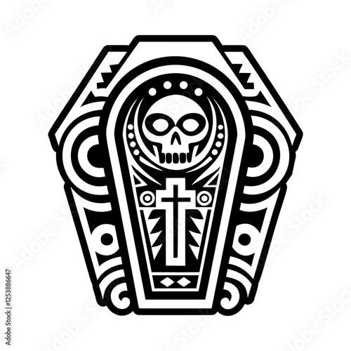 Taino coffin tattoo icon in glyph style