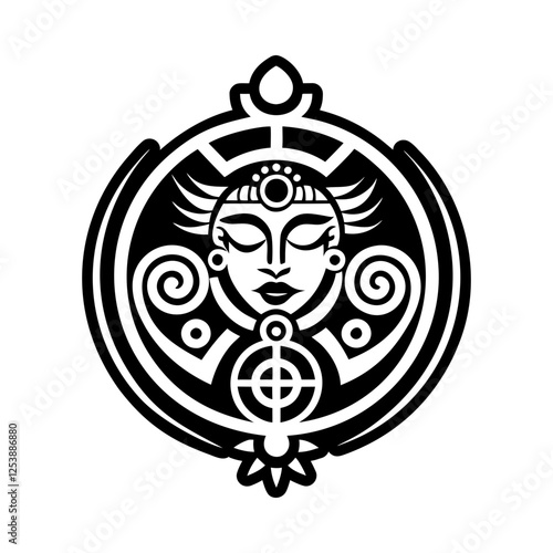 Glyph style icon depicting earth goddess