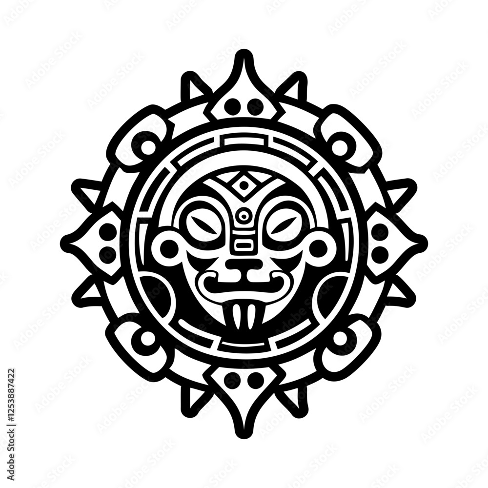 Sacred rock with tribal mask motif, glyph icon Sacred rock with tribal mask motif, glyph icon