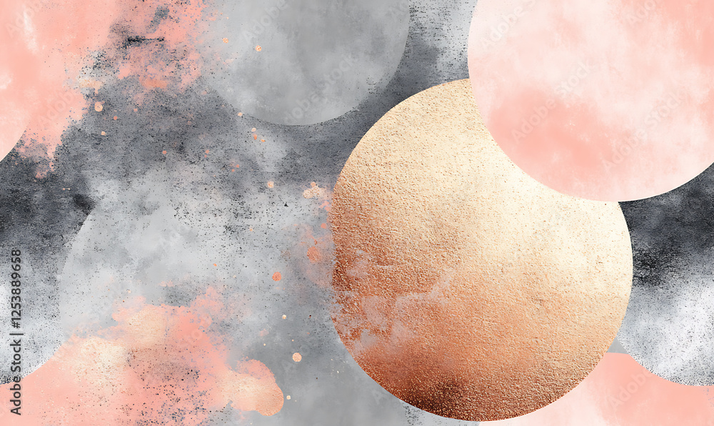 Fototapeta premium Rose Gold Circles with Abstract Pointillism Pattern