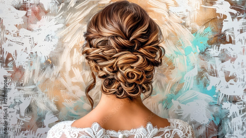 Fototapeta premium A beautiful woman in a white wedding dress with her hair up