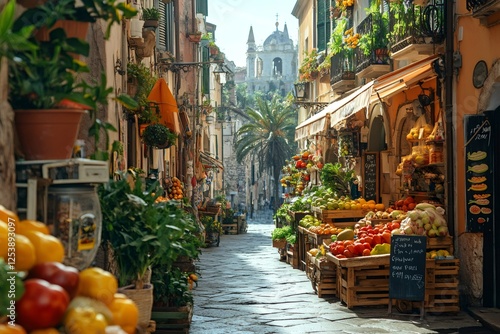 Fototapeta Naklejka Na Ścianę i Meble -  Fresh produce displayed on charming italian street market