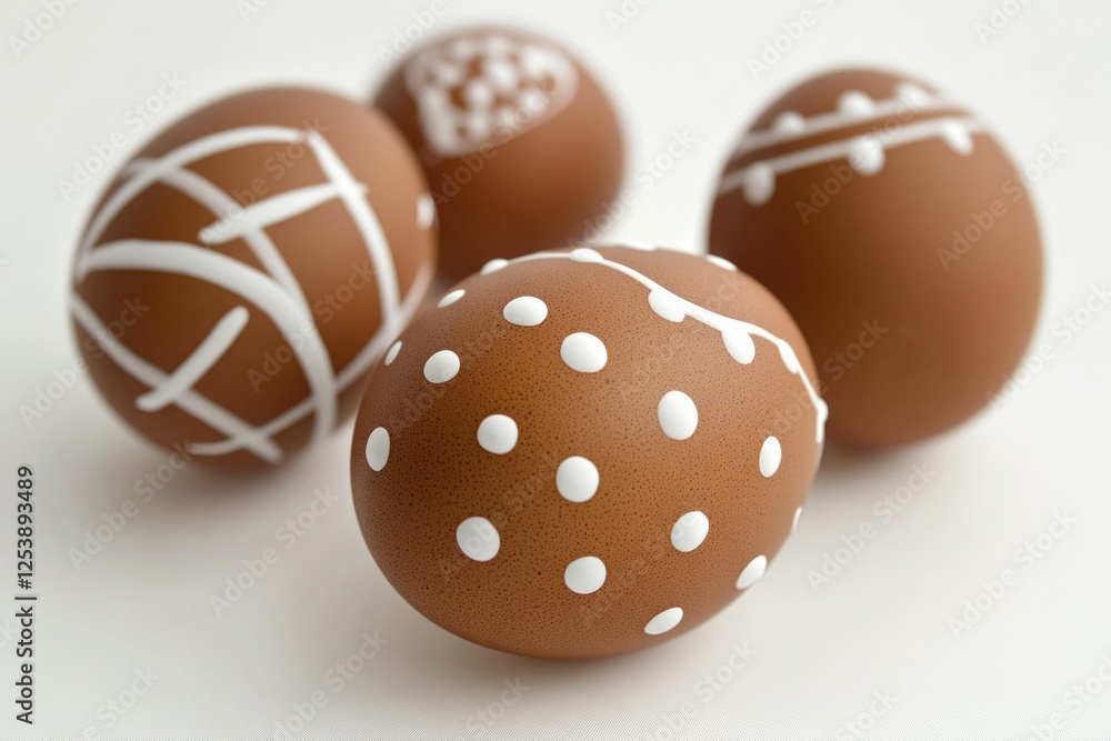 Decorated Easter eggs in white design, perfect for spring and holiday seasons Decorated Easter eggs in white design, perfect for spring and holiday seasons