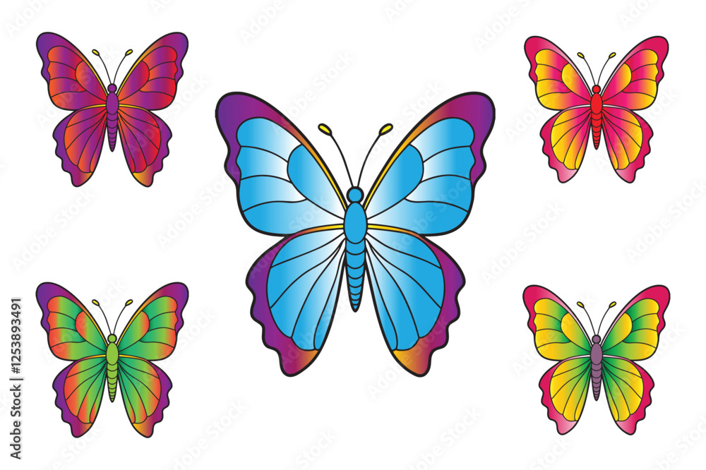 Obraz premium Butterfly set vector multi colored.