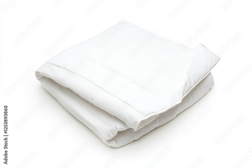 This image features a neatly folded white comforter, showcasing its soft texture and appealing design, perfect for elevating bedroom aesthetics and ensuring comfort. This image features a neatly folded white comforter, showcasing its soft texture and appealing design, perfect for elevating bedroom aesthetics and ensuring comfort.