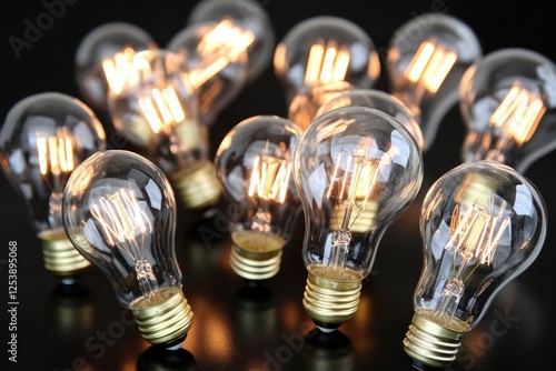A collection of light bulbs arranged on a table, ideal for use in product photography or as a decorative element