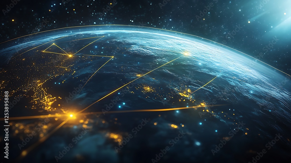 Obraz premium Illuminated Earth from Space with Network Connections