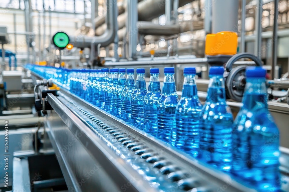 Beverage bottling process at armir plant industrial chaos conveyor belts Beverage bottling process at armir plant industrial chaos conveyor belts