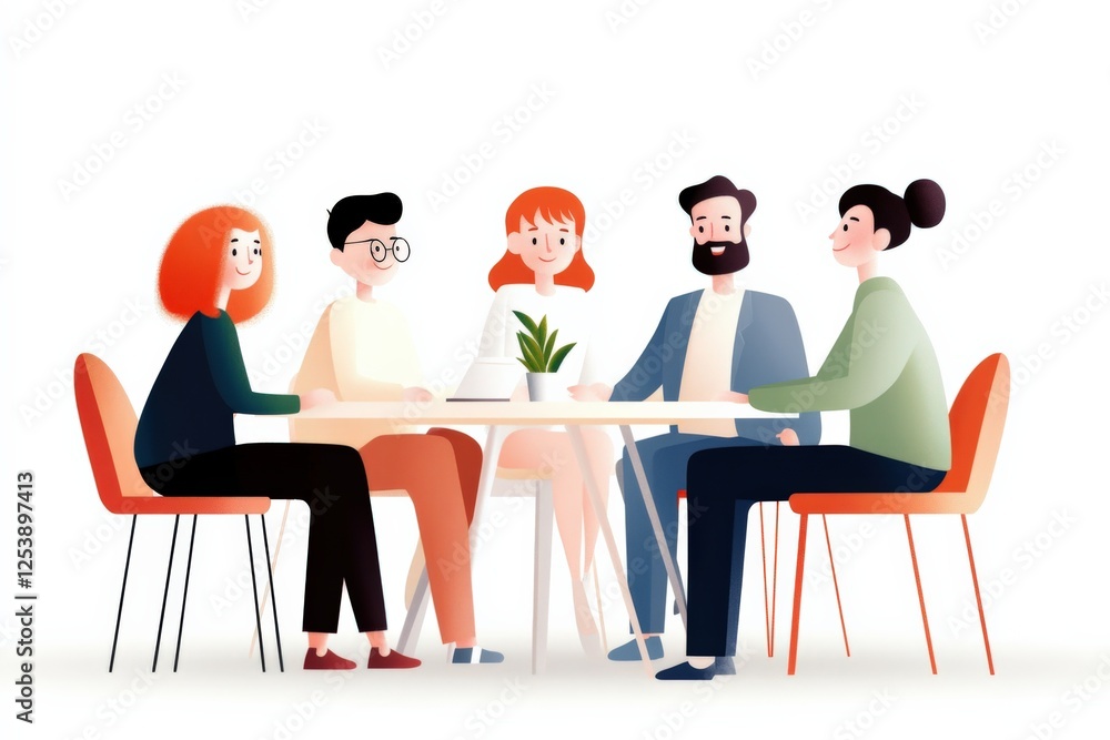 cartoon Business Team Meeting at Table cartoon Business Team Meeting at Table
