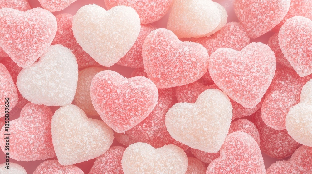 Obraz premium Sugary heart-shaped pink and white gummy candies