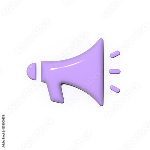 A stylized 3D icon of a megaphone rendered in a soft lilac hue against a pristine white backdrop radiating a sense of amplified communication